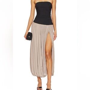 Women's Taupe Maxi Skirt with High Slit